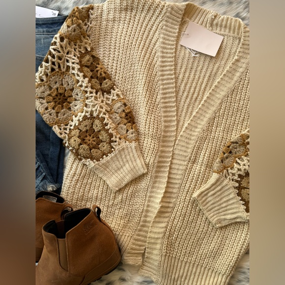 Beige ivory Flower floral granny embroidered cardigan boho bohemian sweater - Picture 13 of 16